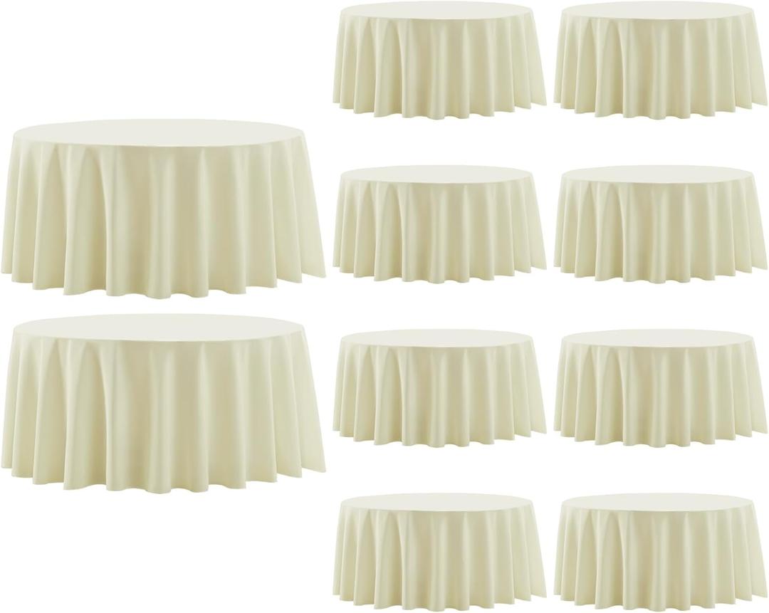 Round Tablecloth 120 Inch Tablecloth 10 Pack Ivory Table Cloths Washable Decorative Polyester TableClothes Cover for Dining Table Banquets Buffet Parties and Wedding
