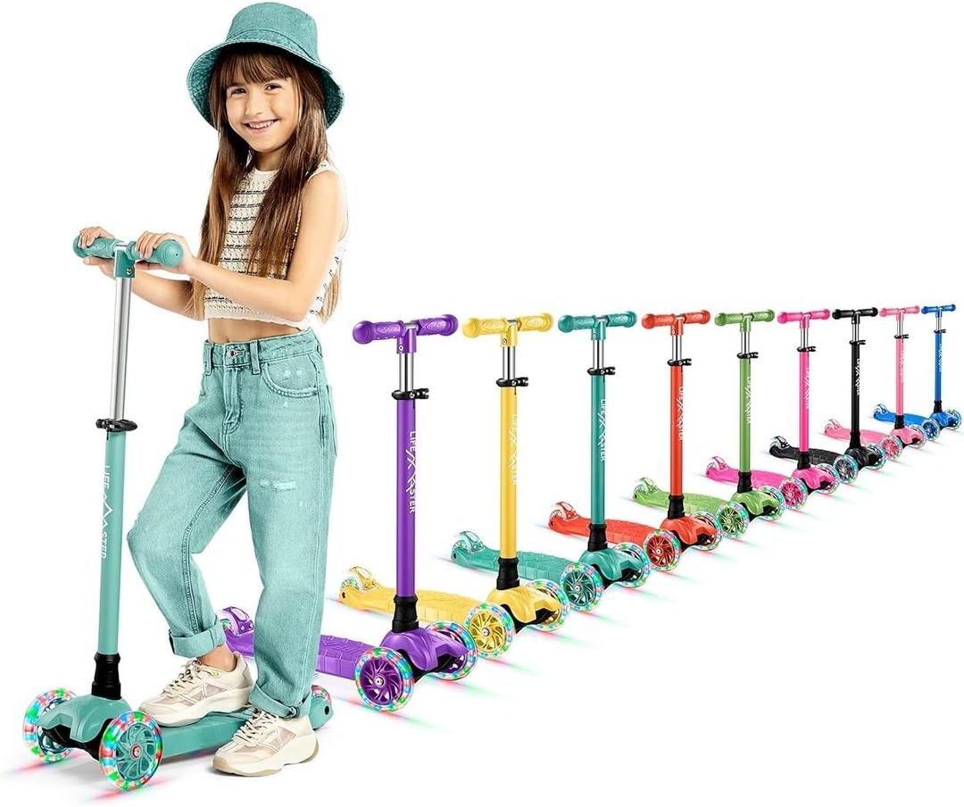 Mini 3-Wheel Kids Scooter with Multi-Color Wheel Lights  4-Height Adjustable Handlebar, Wide Anti-Slip Deck, Child Safety Certified, Boys & Girls Ages 2+ Supports Up to 110 lbs (Teal)