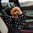 Cullaby Center Console Dog Car Seat for Small Dogs Chihuahua or Yorkie Anti-Anxiety Anti-Collapse Booster Armrest Pet Bed | Secure Portable Seat for Compact Cars (Black, Up to 11 lbs)