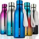 BJPKPK Insulated Water Bottles, 18 oz Stainless Steel Metal Water Bottle with Strap, BPA Free Leak Proof Jugs, Mugs, Flasks, Reusable Thermal Flasks for Sports & Travel, Shining Blue