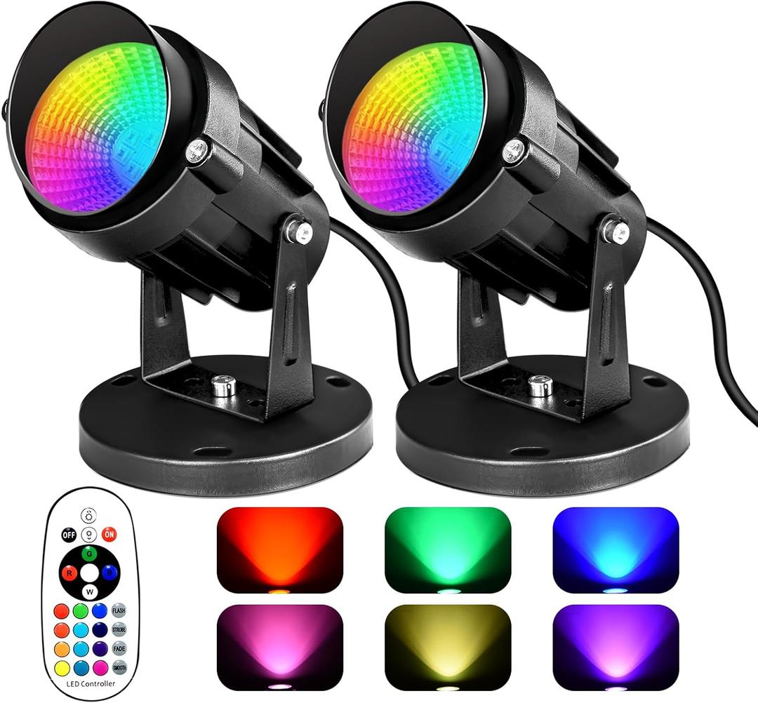 RGBW SpotLights Indoor 16 Color Changing Uplights with Remote Control, 110V Dimmable Plug-in Floor Uplighting Indoor for Party Plant Halloween Christmas Decor (2 Pack)