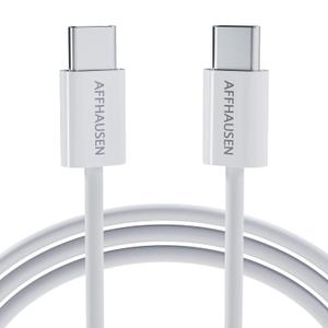 AFFHAUSEN USB C to USB C Cable 7ft (Matte White), 60W Fast Charging, 480Mbps, USB-C Charging Cord for iPhone 17/16/15, MacBook Air/Pro, iPad Pro, Samsung Galaxy S25