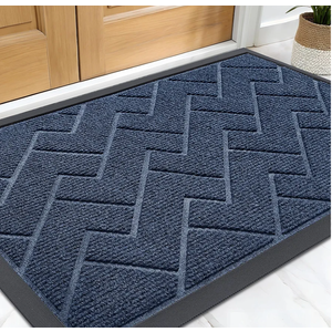 OLANLY Front Door Mat Indoor Outdoor Entrance, Waterproof All-Season, All-Weather Welcome Doormat, Sturdy Natural Rubber, Low Profile, Easy Clean Patio Porch Entryway Outside Floor Mat, 47x32, Blue