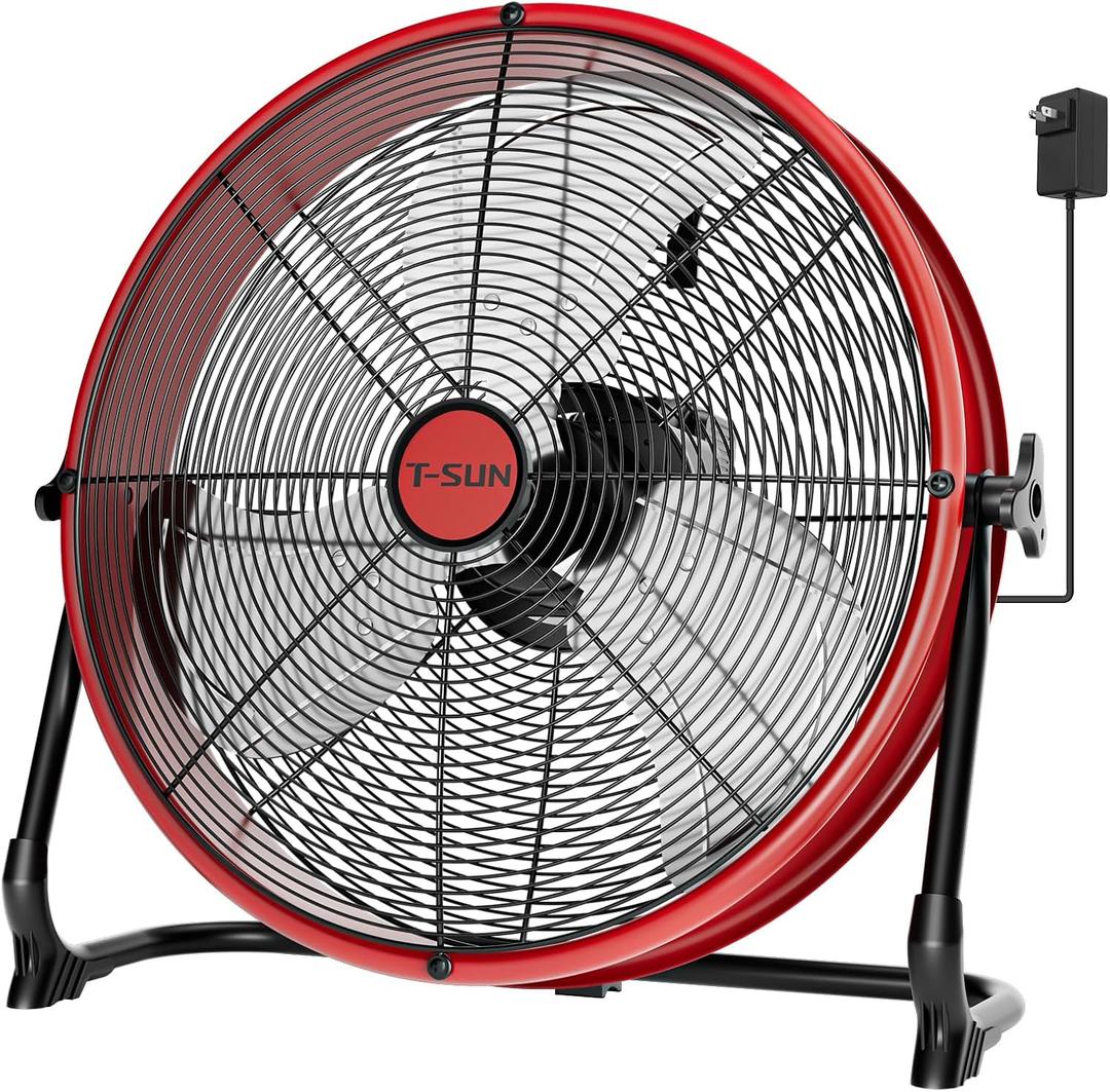 T-SUN 16" Battery Power Floor Fan Compatible with Milwaukee Battery, Portable Fan with AC Adapter and USB Output, Stepless Speed Cordless Fan, Metal High Velocity for Jobsite Outdoor Camping