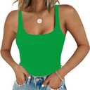 Chunpin Women's Sleeveless Square Neck Tank Bodysuit Outfits Tops Thong Body Suits for Going Out (Large, Green)