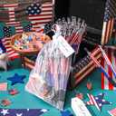 Qilery 250 Pcs Veterans Day Style American Flag Lapel Pins Ballpoint Pen Independence Day Flag Keychains Thank You Card Organza Gift Bag for Home School Office 4th of July Party Supplies