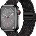 Nylon Sport Loop Watch Bands Compatible with Apple Watch Band Ultra 2 1 49mm 45mm 44mm 42mm 41mm 40mm 38mm, Soft Braided Woven Magnetic Clasp Strap for iWatch Series 10/9/8/7/6/5/4/3/SE,Women Men (Star Black)