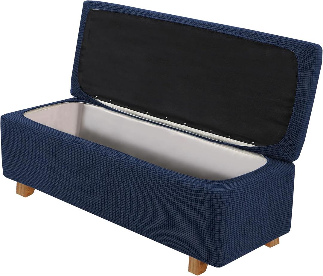 2-Piece Stretch Ottoman Covers Rectangle Slipcovers for Folding Storage Stools, Non-Slip Elastic Bottom, Soft Fabric Furniture Protectors (Navy, X-Large)
