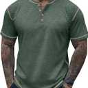 Sailwind Mens Henley Shirts Casual Lightweight Summer T-Shirt Cotton Maverick Short Sleeve (Large, Green)