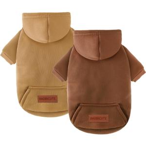 2 Pack Dog Hoodie Warm Hood Dog Sweater Cold Weather Small Dogs Sweatshirt Comfort Pet Clothes for Small Medium Dogs with Pockets Cats Chihuahua Clothes for Male Female Girl Boy Sporty Daily Wear (XS (Back: 7.5",Chest: 12.6", 1.8-3.5lbs), Coffee+Khaki)