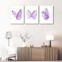 3Pcs Butterfly Canvas Wall Art Purple Butterfly Posters Pictures Minimalist Cute Animal Paintings Aesthetic Preppy Room Prints for Girls Bedroom Nursery Home Wall Decor Gift Framed