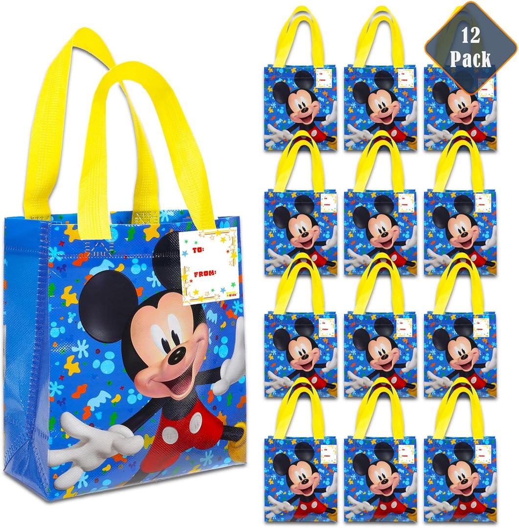 Mickey Mouse Party Favor Bags Set  12 Pack of 8" Mickey Mouse Party Goodie Bags for Kids Bulk Reusable Mini Totes | Disney Birthday Party Supplies