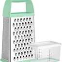 Urbanstrive Cheese Grater With Container, Professional Cheese Grater with Handle, Stainless Steel Graters for Kitchen Handheld, Box Grater with 4 Sides for Vegetables, Ginger, Potatoes (Mint Green)