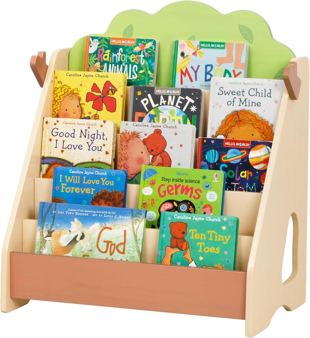 Montessori Bookshelf for Kids, Premium Pine Baby Bookshelf, Front Facing Toddler Bookcase for Nursery, Playroom, Classroom