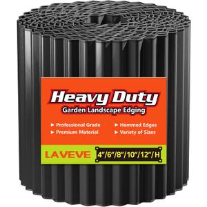 LAVEVE Corrugated Metal Garden Edging 6" x 40Ft, Landscape Edging Border for Lawn, Flower Bed, Garden Fence, Paver Edging (Black)