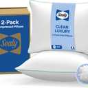 SEALY Clean Luxury Bed Pillow, Soft, Breathable, 100% Cotton Cover, Hypoallergenic EverFluff Fiberfill, Antimicrobial, Temperature Balancing, Machine Washable, King, White -2 Pack