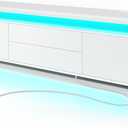 Rolanstar TV Stand with LED Lights & Power Outlet, Modern Entertainment Center for 32/43/50/55/65 Inchs TVs, Table, Universal Gaming Media Stand Storage Cabinet and Large Storage, White