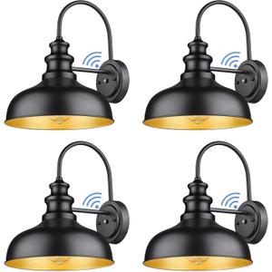 Bestshared Dusk to Dawn Sensor Farmhouse Barn Light, 11.5 Inch Dome Gooseneck Outdoor Barn Light, Outdoor Wall Sconce, Exterior Lighting Fixture, Farmhouse Porch Lights for Front Door(Black, 4 Pack)