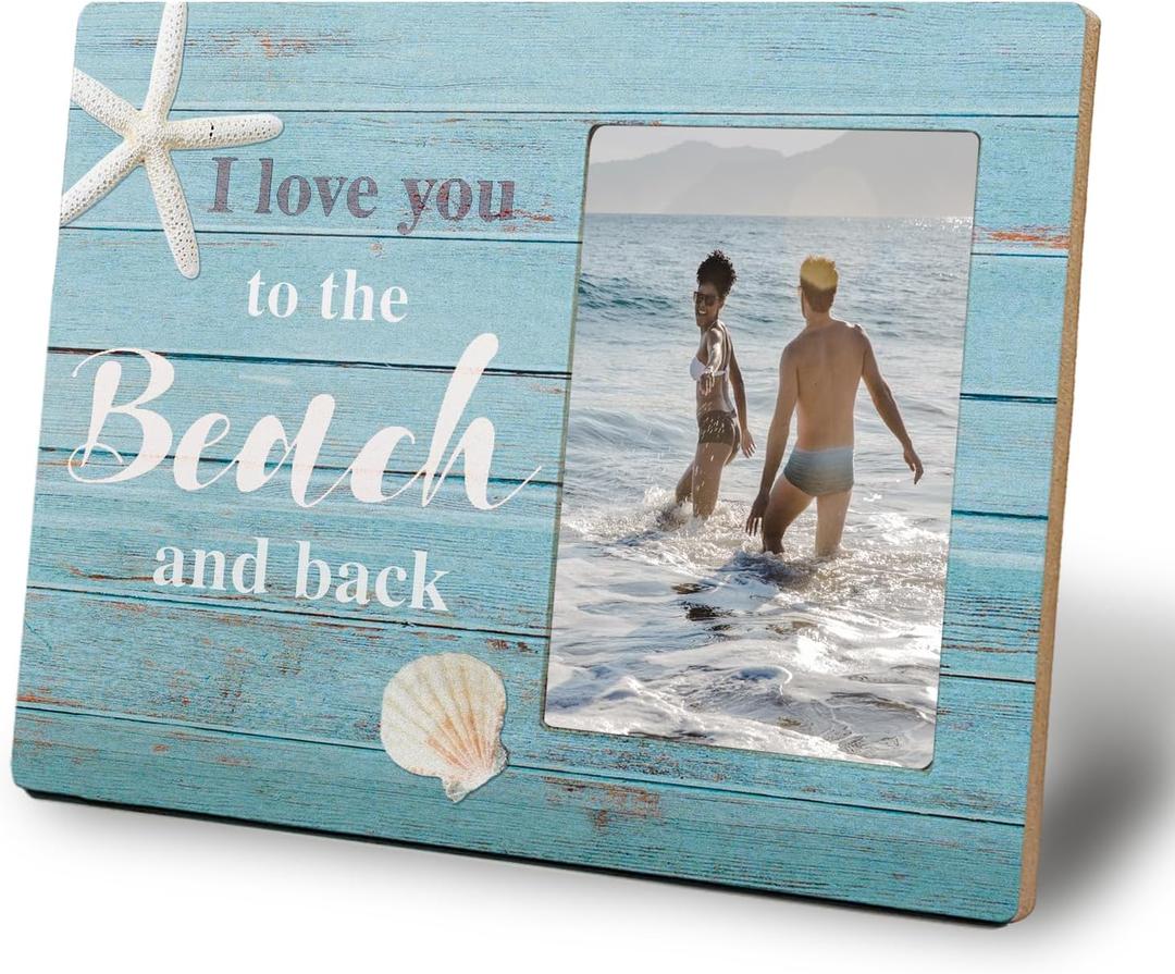 Beach Picture Frame, Coastal Beach Nautical Couple Picture Photo Frames 4x6, Beach Wedding Gifts for Women Men Beach Lover, Coastal Decor for Beach House Bedroom Trip Vacation Gifts