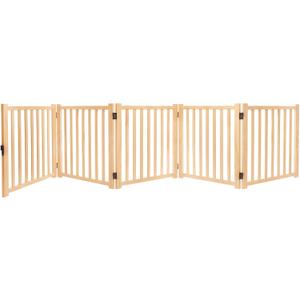 YOCAN Freestanding Wooden Dog Gate, Foldable Pet Gate for Indoor Use, Dog Fence for Doorways, Stairs, Halls & House,Easy to Install5 Panel 23"