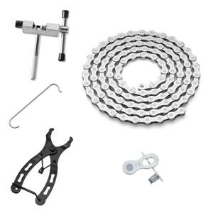 Bike Chain Kit, High Tensile Strength Bicycle Chain for Road/MTB Bike 6/7/8 Speed-Quick Buckle with Bike Link Plier -Hook - Chain Breaker - 116 Links - Dark Silver