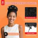 TESS Afro Puff Hair Bun Human Hair Small Drawstring Ponytail, Natural Black Curly Hairpiece with 5 Styling Hair Clips, 8 inch One piece per pack