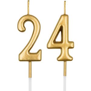 24th & 42nd Birthday Candles, Champagne Gold Number 24 42 Candle for Cake, Happy Birthday Cake Topper Decoration for Birthday Anniversary Celebration Party Supplies