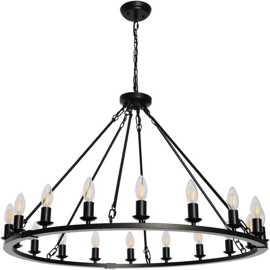 Goozegg 36 inch Wagon Wheel Chandelier 18 Lights Modern Farmhouse Ceiling Light Fixtures for Dining Room Living Room Hallway Entryway Foyer, Black