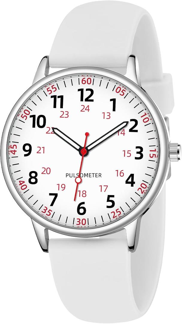 Nurse Watch for Women Waterproof Analog Silicone Watch with Second Hand Nursing Watch (White)