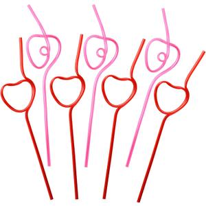 36PCS Valentine’s Day Party Straws Supplies – Heart Drinking Plastic Crazy Loop Galentine's Party Decorations