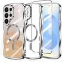 Glitter for Galaxy S26 Ultra Case with Camera Lens Protector,[Screen Protector] Bling Sparkle Protective Magnetic Phone Case for Women Shiny Gradient Cover for S26 Ultra Silver