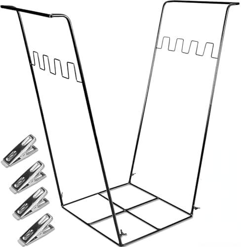 DTEPFUEN Trash Bag Holder Stand, Outdoor Garden Garbage Bag Holder Holds 30-45 Gallon Bags, Metal Leaf Bag Holder Stand with 4 Fixing Clips and 2 Garbage Bags, For Outdoor Yard Camping Garden Lawn