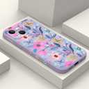 for iPhone 13 Mini Case Fashion Flower Pattern Slim Liquid Silicone Dropproof for iPhone 13 Mini Phone Cover 5.4 inch-Flower Purple
