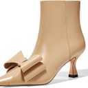 Coutgo Womens Low Kitten Heel Ankle Boots Rhinestone Bow Pointed Toe Side Zipper Dress Fall Booties Shoes (9, Khaki)