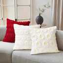 Winter Sunflower Pillow Covers 18x18 Inch Set of 2 Christmas Decorations for Home Soft Plush Faux Fur Throw Pillow Covers 3D Embroidered White Pillow Cases for Couch Bedroom Holiday Decor