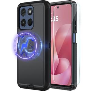 for Motorola Moto G 5G 2026 Case, Moto G Play 5G 2026 Heavy Duty case, [Glass Screen Protector] [Military Grade Protective ] [Shockproof] [Dropproof] [Dust-Proof] (MAG- Black)