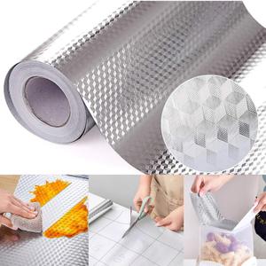 Kitchen Wallpaper Oil Proof Sticker Aluminum Foil Backsplash Self-Adhesive Contact Paper Cabinet Liner Waterproof and Heat Resistant Peel and Stick Wallpaper (15.7X197 Inches)