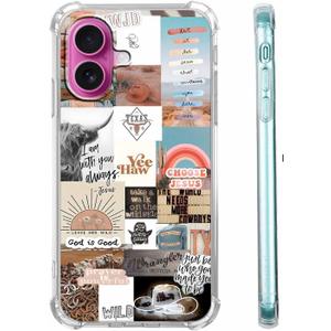 Jesus and Cowboy Case for iPhone 16 Plus,Christian Quotes and Western Cowgirl Collage,Trendy TPU Bumper Case for iPhone 16 Plus