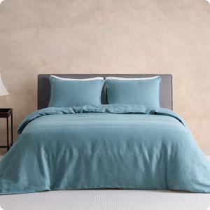 DAPU 100% Linen Duvet Cover Set - Pure Natural French Flax Linen with Corner Ties and Zipper Closure Soft Breathable Durable for Hot Sleepers 1 Duvet Cover 2 Pillowcases (Ocean, Queen/Full)
