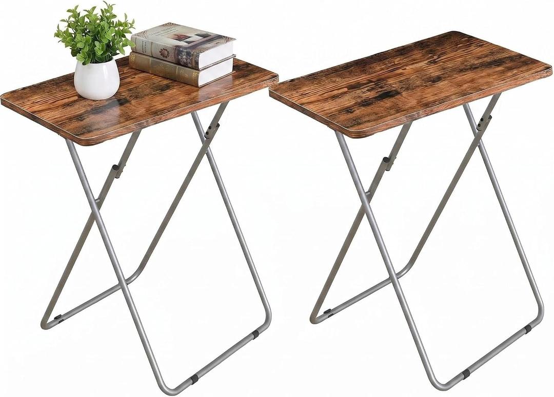 Tv Trays Folding Tv Table, Dinner Table for Eating with Sturdy Metal Frame, Small Foldable Snack Trays Table for Living Room, Couch,Sofa, Bed, No Assembly Required (Yellow Brown 2-Piece Set), 1pcs