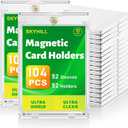 Skyhill 52ct Magnetic Card Holders, 35pt Slim One Touch Card Holder with Extra 52 Penny Card Sleeves, U-V Protection& Waterproof Hard Plastic Card Protectors for Trading Cards, Sports, Game Cards