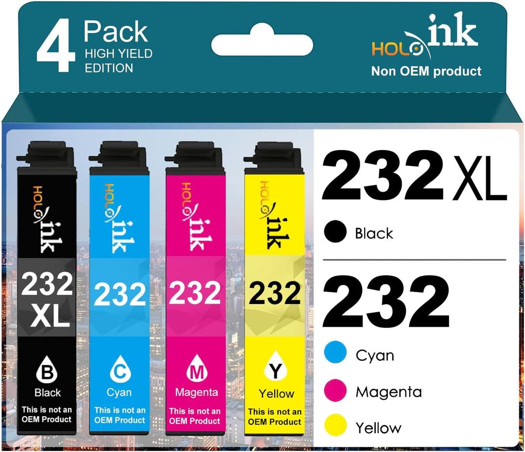 HOINKLO 232xl Remanufactured Ink Cartridges Combo Pack Replacement for epso 232 XL Use with Expression Home XP-4200 XP-4205 Workforce WF-2930 WF-2950 Printer (Black Cyan Magenta Yellow)
