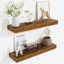 Fun Memories Floating Shelves Set of 2, 24 Inch Floating Shelves for Wall, Wood Wall Shelves with Invisible Brackets, for Bathroom, Bedroom, Living Room, Kitchen, Rustic Brown
