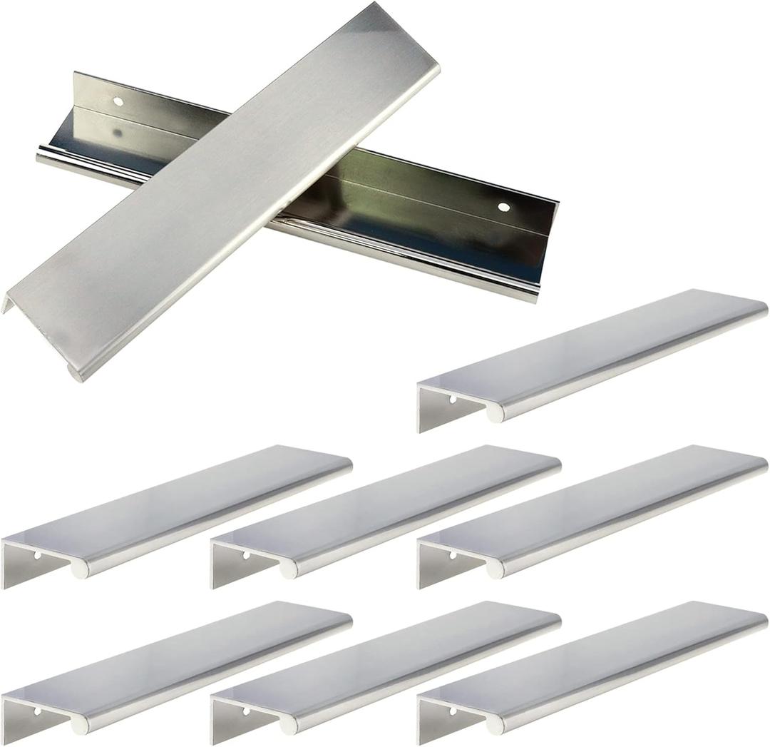 Mcredy Hidden Tab Pull Handles,8 PCS 7.9 Inch Overall Length Brushed Nickel Finger Edge Pulls Concealed Tab Pulls Kitchen Cabinet Drawers Pulls,6.3 Inch Center to Center