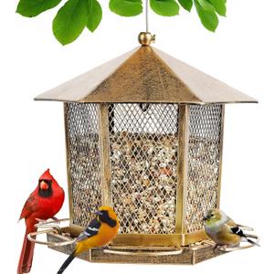 Wild Birds Feeder, Finch Bird Feeder for Outdoors, Metal Hexagonal Gazebo Birdfeeder for Garden Patio Outside Hanging