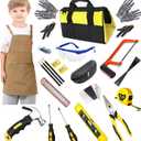 Kids Real Tools Set, Woodworking Tool Set, 38 Pieces with Tool Bag, Wood Workers Apron, Hand Saw, Children Construction Learning Gift