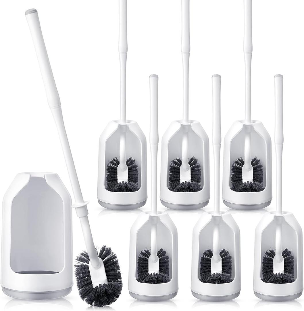 Honeydak 6 Sets Toilet Bowl Brush and Holder Set Bathroom Deep Cleaning Toilet Cleaner Scrubber Under Rim with Curved Bristle for Dead Corner Clean Rv Bowl Brush Scrubber with Caddy