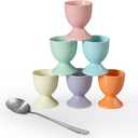 Cinf Easter Gift Macaroon 6Pack Ceramic Egg Cups With 1 Cute 304 Stainless Steel Spoon for Hard and Soft Boiled Eggs Breakfast Accessory Decoration Gift