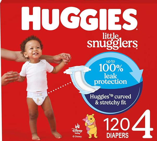 Huggies Swaddlers Diapers, Size 4 (15-34 lbs), 120 Count, Absorbent, Keeps Baby Dry and Comfortable, Skin Safe Disposable Baby Diaper 