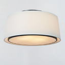Ivory Linen Shade Semi Flush Mount with Black Frame, Natural Fabric Close to Ceiling Light, Midcentury Modern Indoor Drum Ceiling Light,18 Inch Round Lighting Fixture for Bedroom, Kitchen, Entryway